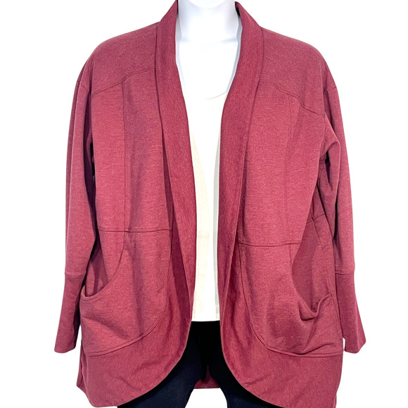 Eddie Bauer Plus Sz 2X Camp Fleece Wrap Cardigan Round Hem Shawl Collar Maroon - Picture 1 of 9